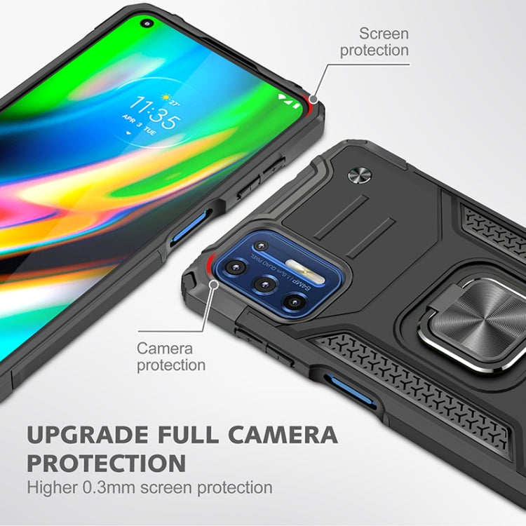 For Motorola Moto G9 Plus Magnetic Armor Shockproof TPU + PC Case with Metal Ring Holder