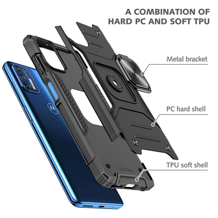 For Motorola Moto G9 Plus Magnetic Armor Shockproof TPU + PC Case with Metal Ring Holder