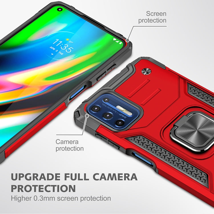 For Motorola Moto G9 Plus Magnetic Armor Shockproof TPU + PC Case with Metal Ring Holder