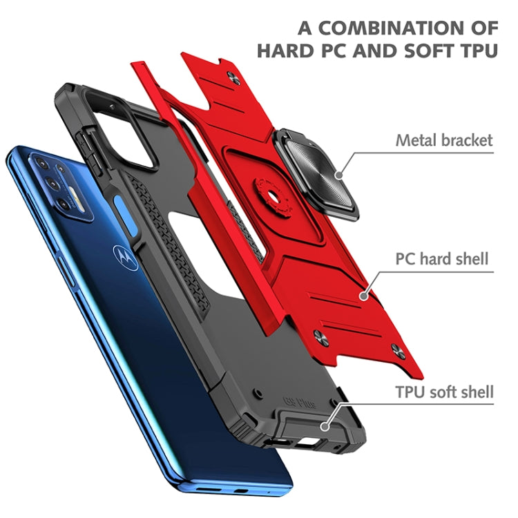 For Motorola Moto G9 Plus Magnetic Armor Shockproof TPU + PC Case with Metal Ring Holder