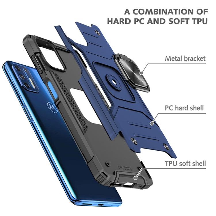 For Motorola Moto G9 Plus Magnetic Armor Shockproof TPU + PC Case with Metal Ring Holder