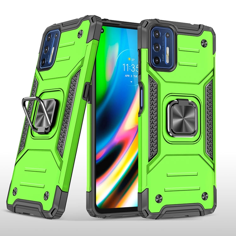 For Motorola Moto G9 Plus Magnetic Armor Shockproof TPU + PC Case with Metal Ring Holder