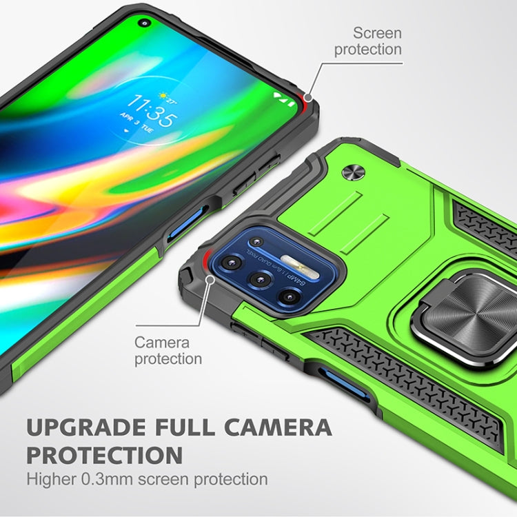 For Motorola Moto G9 Plus Magnetic Armor Shockproof TPU + PC Case with Metal Ring Holder