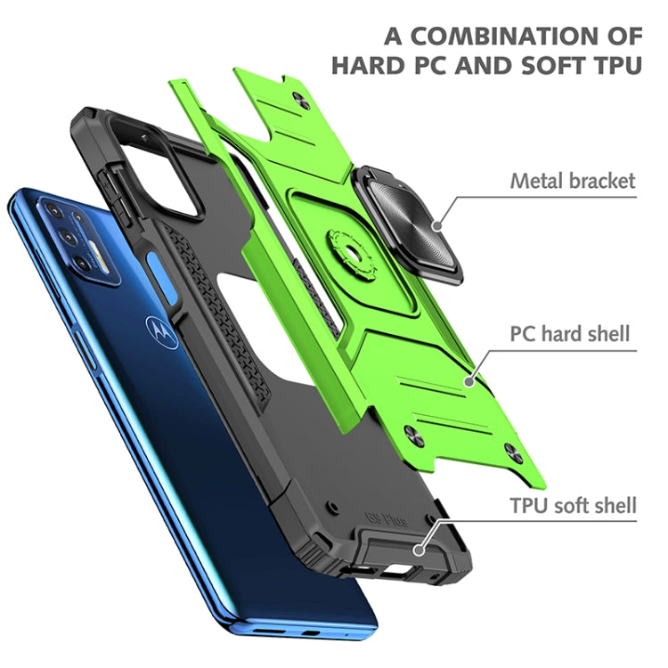 For Motorola Moto G9 Plus Magnetic Armor Shockproof TPU + PC Case with Metal Ring Holder