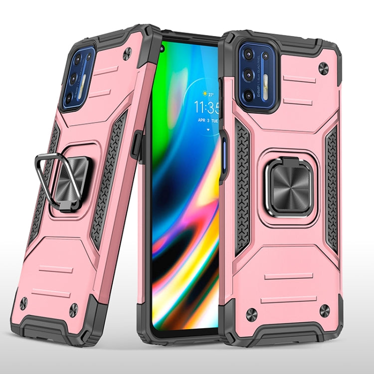 For Motorola Moto G9 Plus Magnetic Armor Shockproof TPU + PC Case with Metal Ring Holder