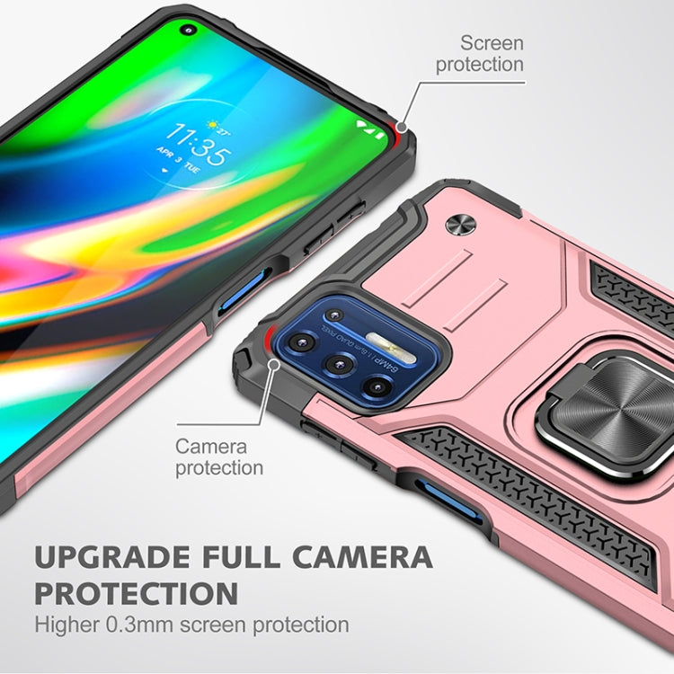 For Motorola Moto G9 Plus Magnetic Armor Shockproof TPU + PC Case with Metal Ring Holder