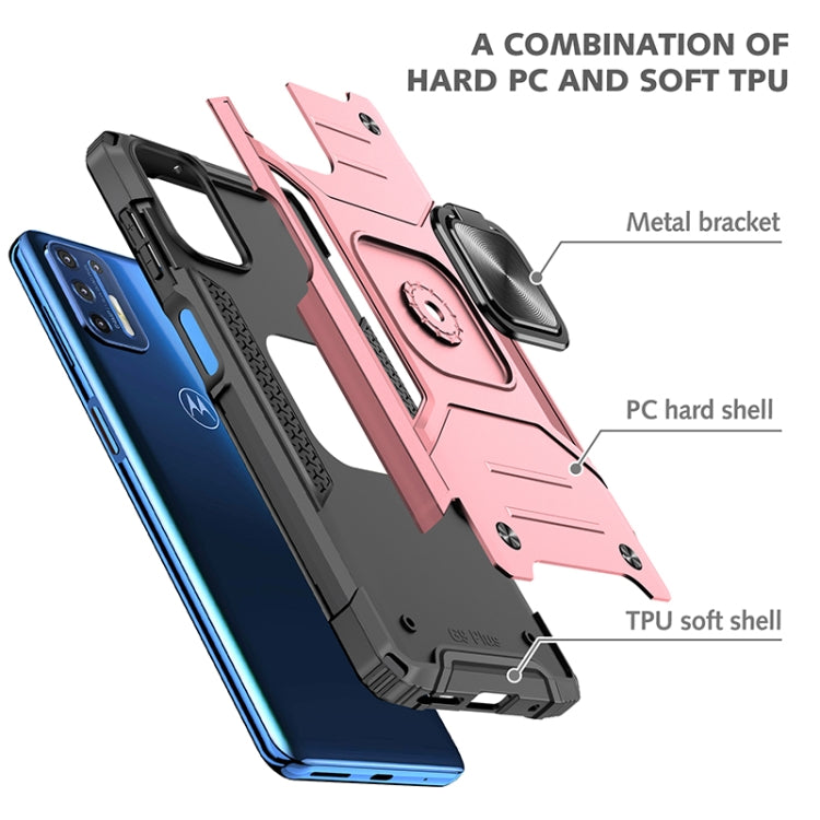 For Motorola Moto G9 Plus Magnetic Armor Shockproof TPU + PC Case with Metal Ring Holder