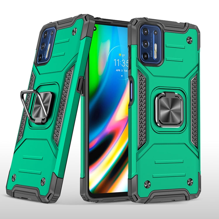For Motorola Moto G9 Plus Magnetic Armor Shockproof TPU + PC Case with Metal Ring Holder