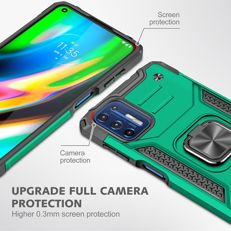 For Motorola Moto G9 Plus Magnetic Armor Shockproof TPU + PC Case with Metal Ring Holder