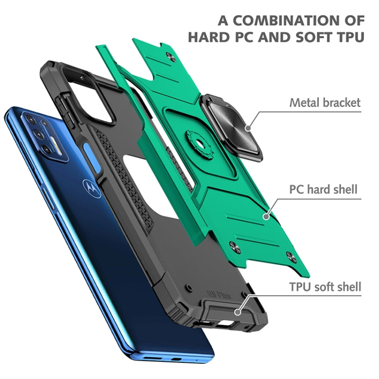 For Motorola Moto G9 Plus Magnetic Armor Shockproof TPU + PC Case with Metal Ring Holder