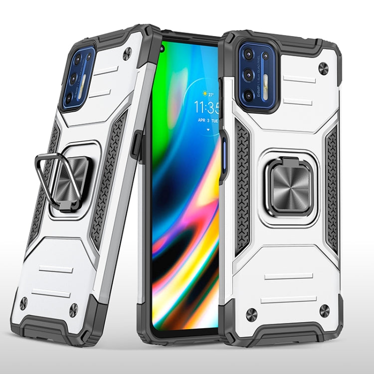 For Motorola Moto G9 Plus Magnetic Armor Shockproof TPU + PC Case with Metal Ring Holder