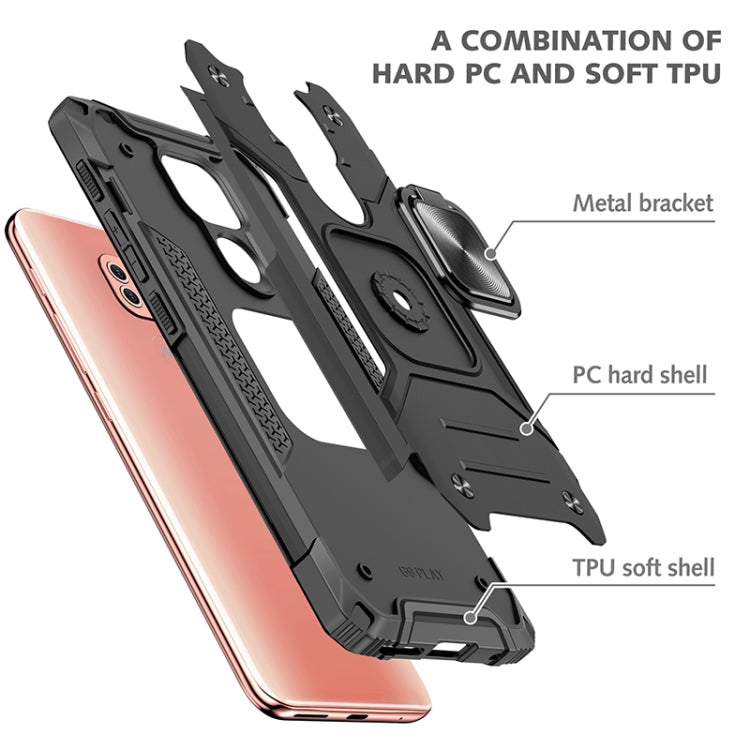 For Motorola Moto G9 Magnetic Armor Shockproof TPU + PC Case with Metal Ring Holder