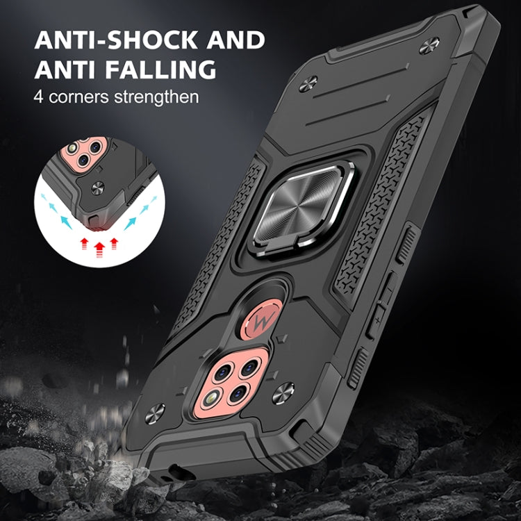For Motorola Moto G9 Magnetic Armor Shockproof TPU + PC Case with Metal Ring Holder