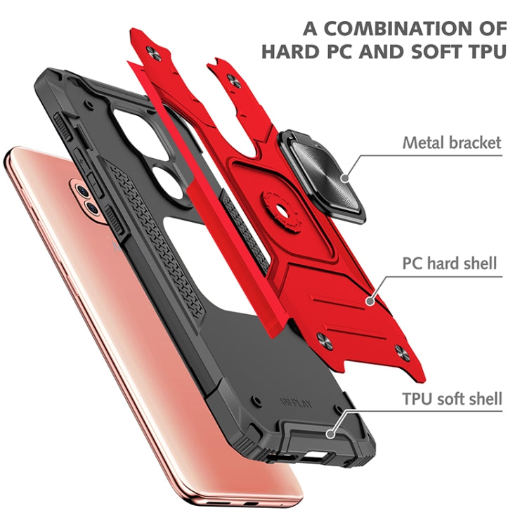 For Motorola Moto G9 Magnetic Armor Shockproof TPU + PC Case with Metal Ring Holder