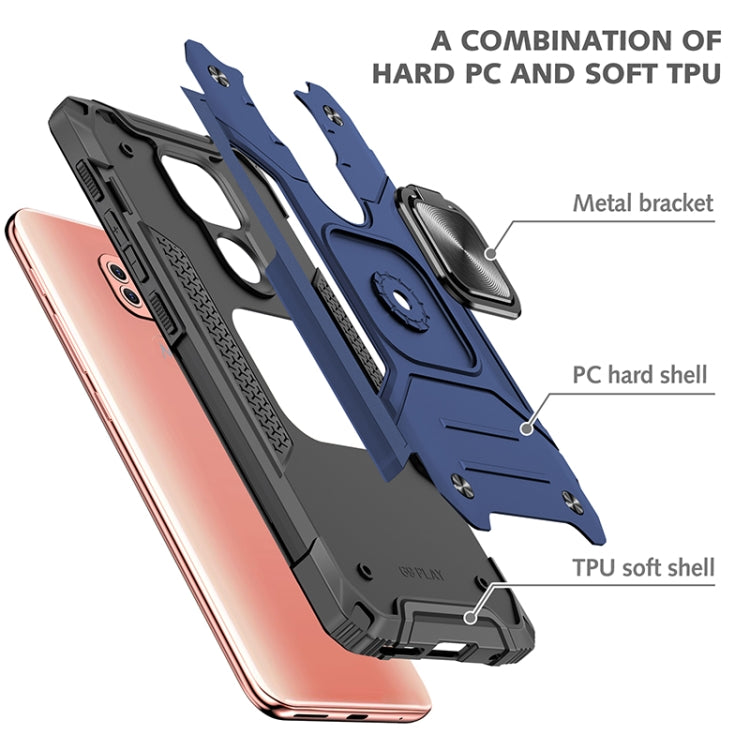 For Motorola Moto G9 Magnetic Armor Shockproof TPU + PC Case with Metal Ring Holder