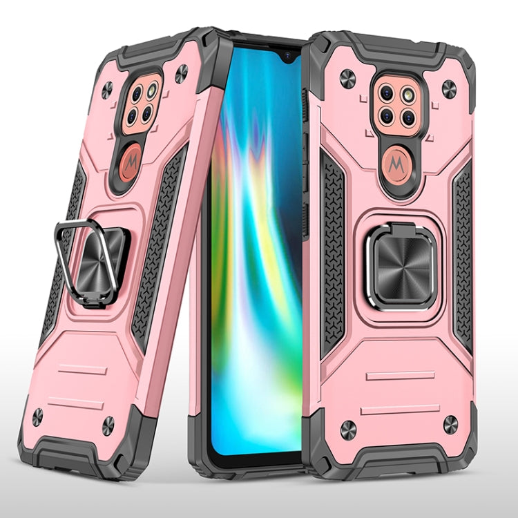 For Motorola Moto G9 Magnetic Armor Shockproof TPU + PC Case with Metal Ring Holder