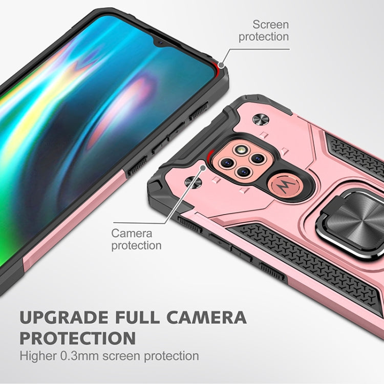 For Motorola Moto G9 Magnetic Armor Shockproof TPU + PC Case with Metal Ring Holder