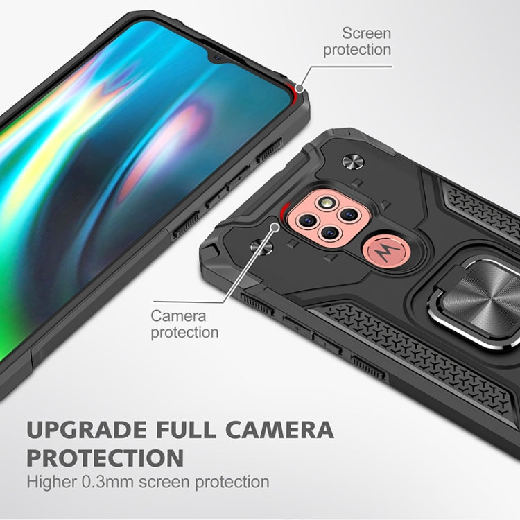 For Motorola Moto G9 Play Magnetic Armor Shockproof TPU + PC Case with Metal Ring Holder