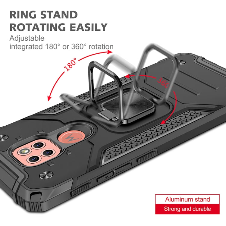 For Motorola Moto G9 Play Magnetic Armor Shockproof TPU + PC Case with Metal Ring Holder