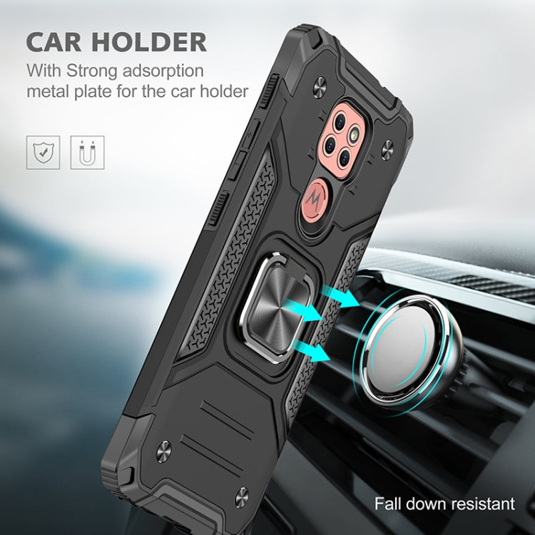 For Motorola Moto G9 Play Magnetic Armor Shockproof TPU + PC Case with Metal Ring Holder