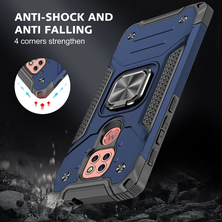 For Motorola Moto G9 Play Magnetic Armor Shockproof TPU + PC Case with Metal Ring Holder