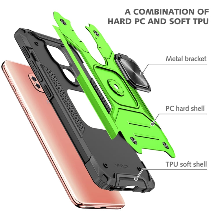 For Motorola Moto G9 Play Magnetic Armor Shockproof TPU + PC Case with Metal Ring Holder
