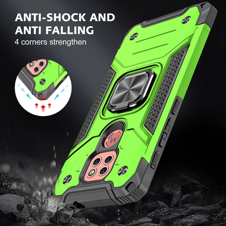 For Motorola Moto G9 Play Magnetic Armor Shockproof TPU + PC Case with Metal Ring Holder