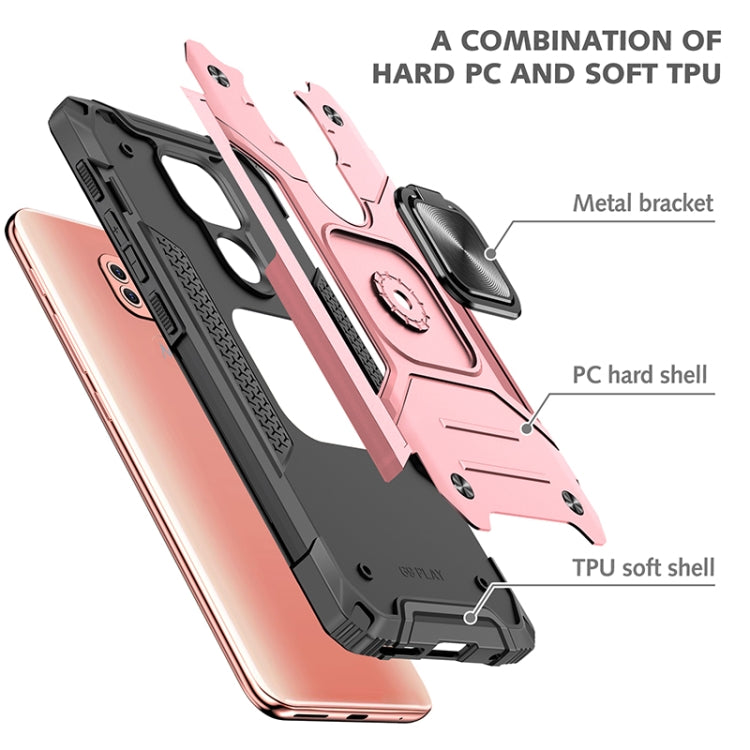 For Motorola Moto G9 Play Magnetic Armor Shockproof TPU + PC Case with Metal Ring Holder