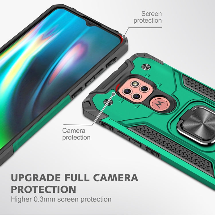 For Motorola Moto G9 Play Magnetic Armor Shockproof TPU + PC Case with Metal Ring Holder
