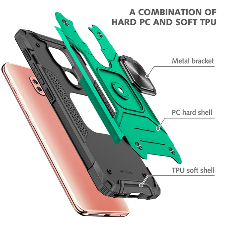 For Motorola Moto G9 Play Magnetic Armor Shockproof TPU + PC Case with Metal Ring Holder
