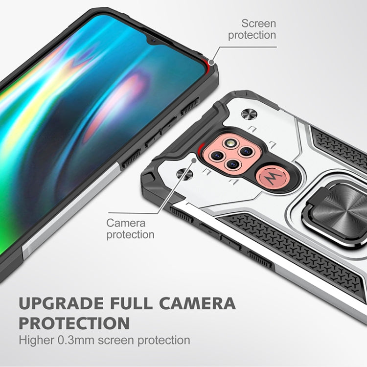 For Motorola Moto G9 Play Magnetic Armor Shockproof TPU + PC Case with Metal Ring Holder