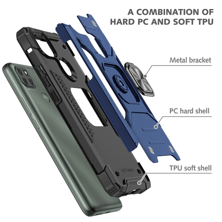 For Motorola Moto G9 Power Magnetic Armor Shockproof TPU + PC Case with Metal Ring Holder