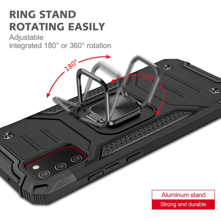 For Samsung Galaxy A02s(EU Version) Magnetic Armor Shockproof TPU + PC Case with Metal Ring Holder
