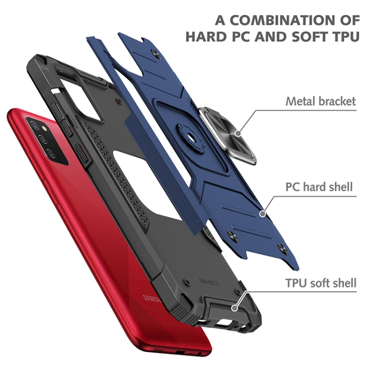 For Samsung Galaxy A02s(EU Version) Magnetic Armor Shockproof TPU + PC Case with Metal Ring Holder