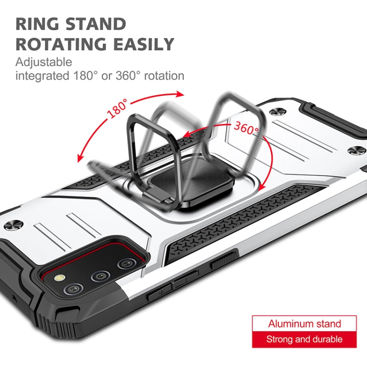 For Samsung Galaxy A02s(EU Version) Magnetic Armor Shockproof TPU + PC Case with Metal Ring Holder