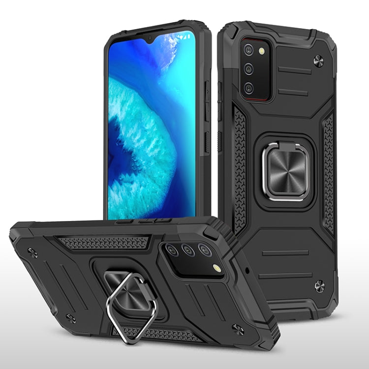 For Samsung Galaxy A02s(US Version) Magnetic Armor Shockproof TPU + PC Case with Metal Ring Holder