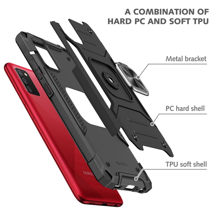 For Samsung Galaxy A02s(US Version) Magnetic Armor Shockproof TPU + PC Case with Metal Ring Holder