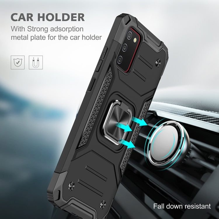 For Samsung Galaxy A02s(US Version) Magnetic Armor Shockproof TPU + PC Case with Metal Ring Holder