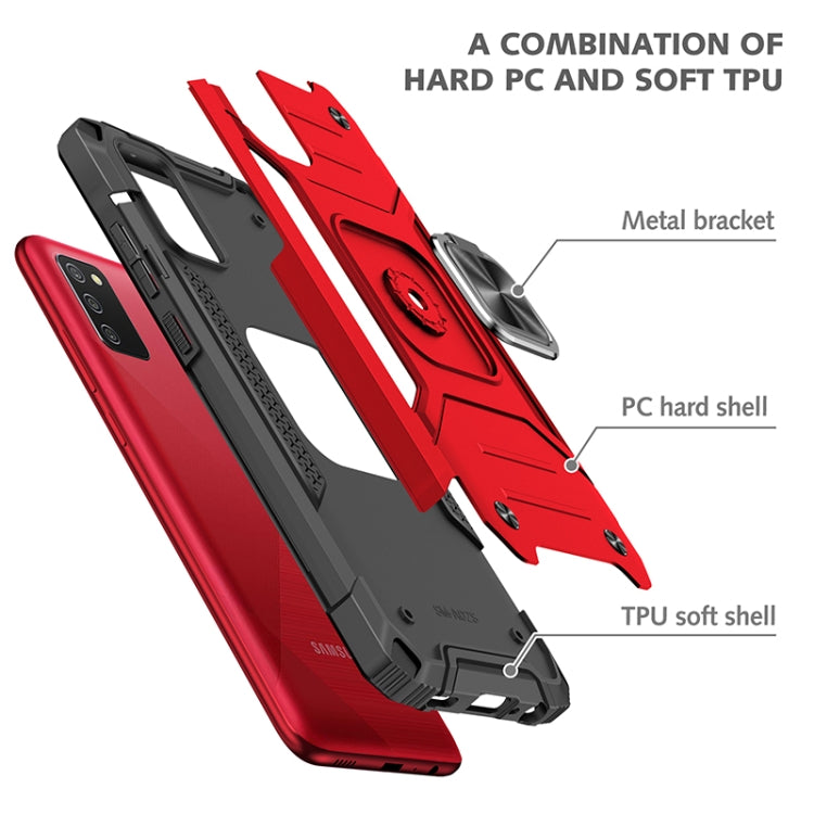 For Samsung Galaxy A02s(US Version) Magnetic Armor Shockproof TPU + PC Case with Metal Ring Holder