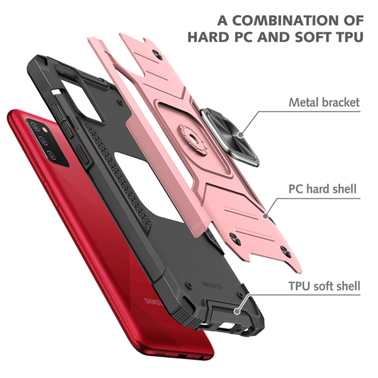 For Samsung Galaxy A02s(US Version) Magnetic Armor Shockproof TPU + PC Case with Metal Ring Holder