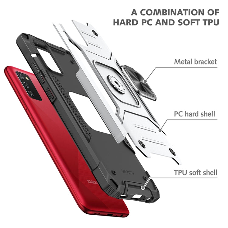 For Samsung Galaxy A02s(US Version) Magnetic Armor Shockproof TPU + PC Case with Metal Ring Holder