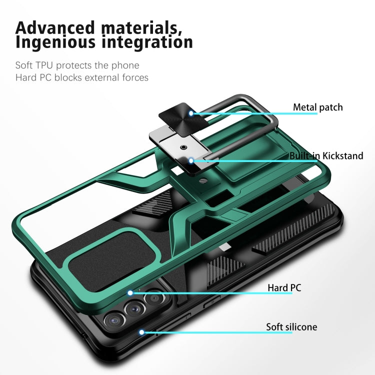 For Samsung Galaxy A72 4G / 5G Armor 2 in 1 PC + TPU Magnetic Shockproof Case with Foldable Holder