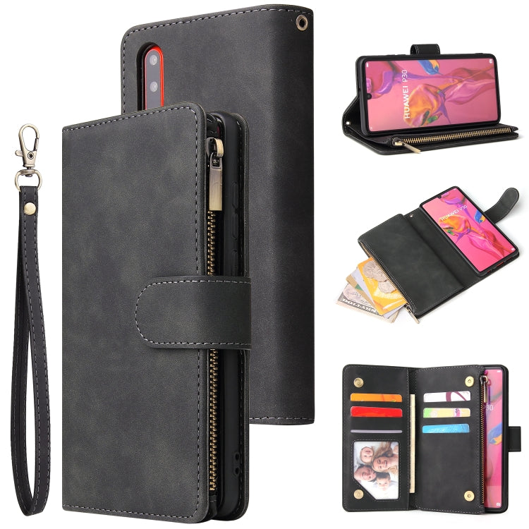 For Huawei P30 Multifunctional Retro Frosted Horizontal Flip Leather Case with Card Slot & Holder & Zipper Wallet & Photo Frame & Lanyard