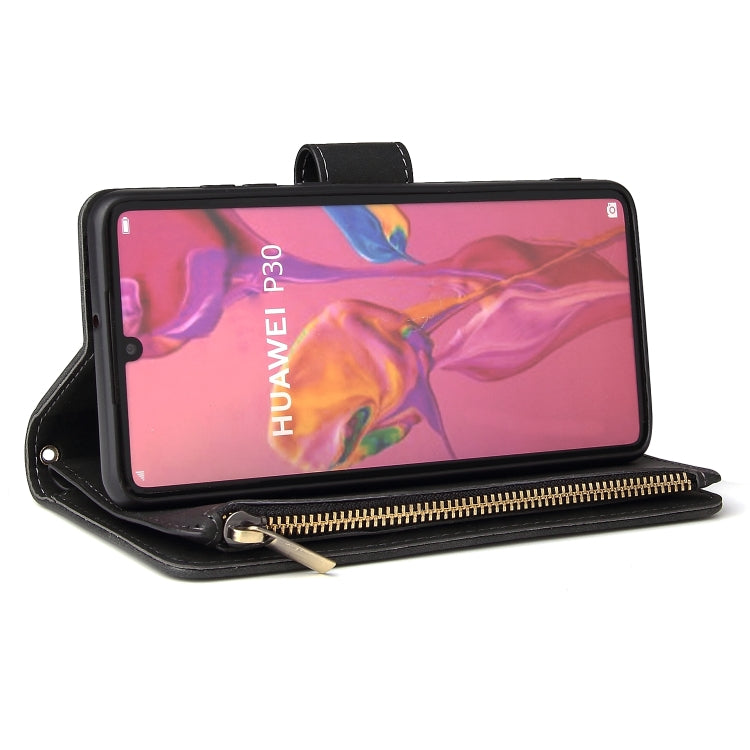 For Huawei P30 Multifunctional Retro Frosted Horizontal Flip Leather Case with Card Slot & Holder & Zipper Wallet & Photo Frame & Lanyard