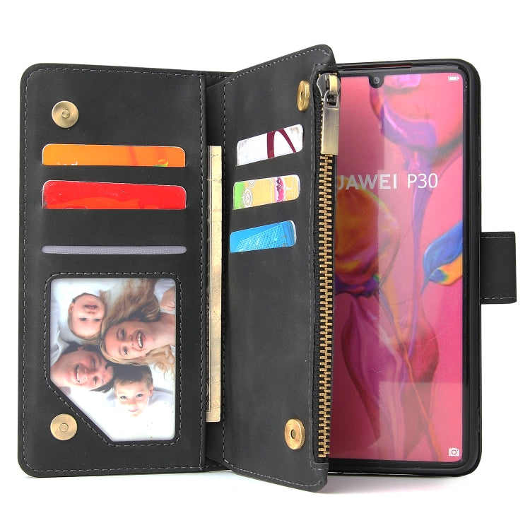 For Huawei P30 Multifunctional Retro Frosted Horizontal Flip Leather Case with Card Slot & Holder & Zipper Wallet & Photo Frame & Lanyard