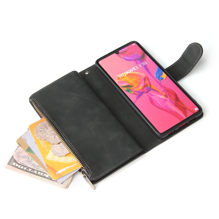 For Huawei P30 Multifunctional Retro Frosted Horizontal Flip Leather Case with Card Slot & Holder & Zipper Wallet & Photo Frame & Lanyard