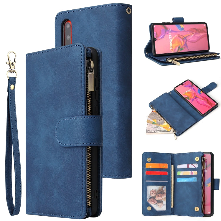 For Huawei P30 Multifunctional Retro Frosted Horizontal Flip Leather Case with Card Slot & Holder & Zipper Wallet & Photo Frame & Lanyard