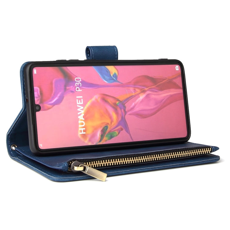 For Huawei P30 Multifunctional Retro Frosted Horizontal Flip Leather Case with Card Slot & Holder & Zipper Wallet & Photo Frame & Lanyard