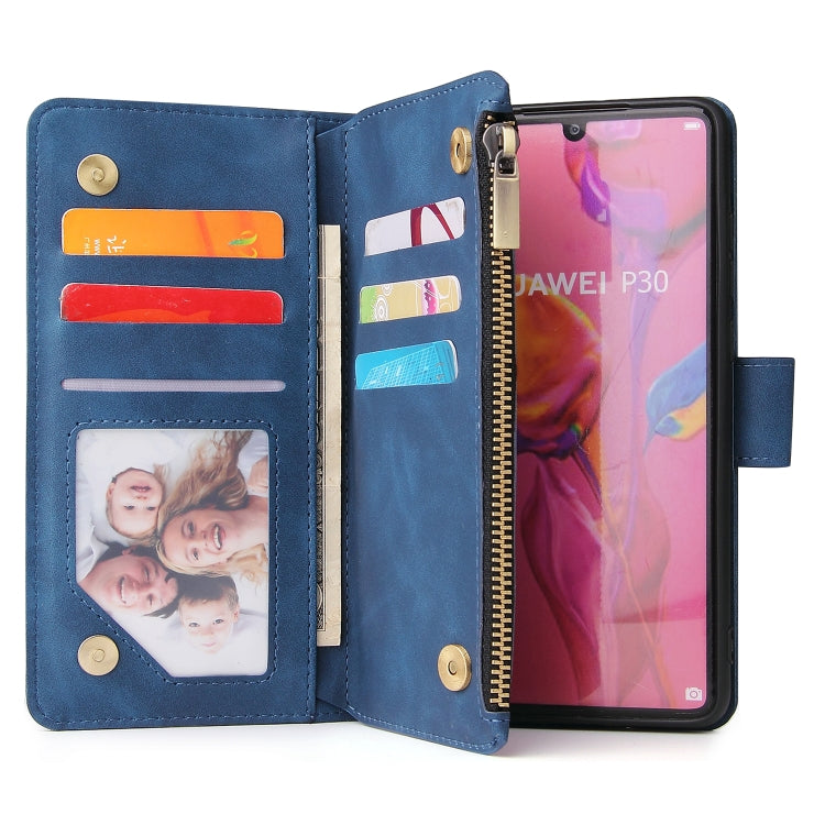 For Huawei P30 Multifunctional Retro Frosted Horizontal Flip Leather Case with Card Slot & Holder & Zipper Wallet & Photo Frame & Lanyard
