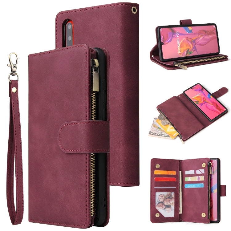 For Huawei P30 Multifunctional Retro Frosted Horizontal Flip Leather Case with Card Slot & Holder & Zipper Wallet & Photo Frame & Lanyard